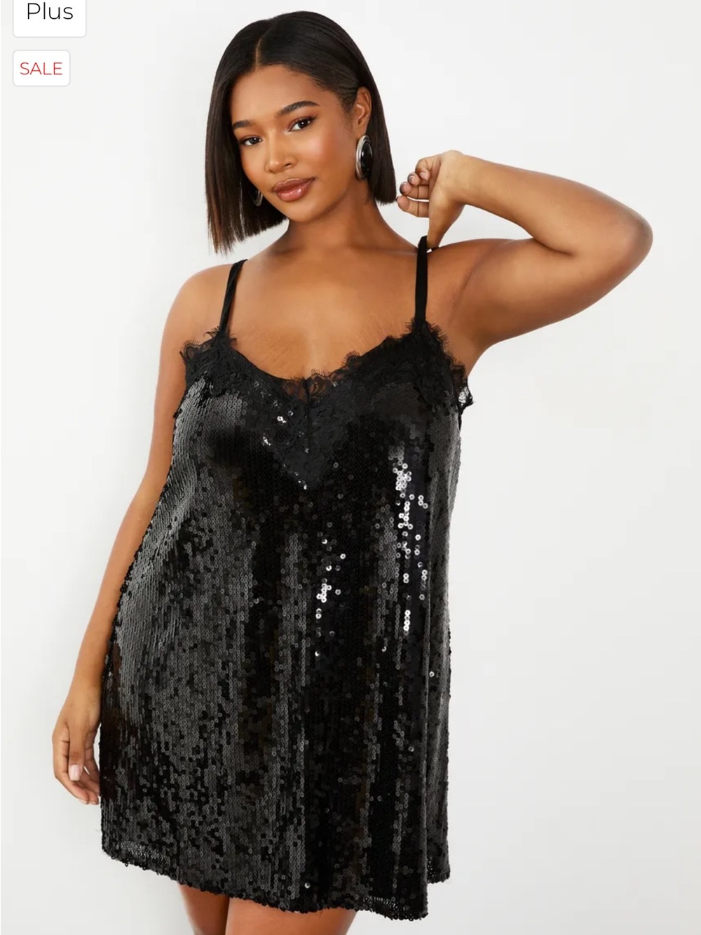 Boohoo Black Sequin Lace-Trim Slip Dress